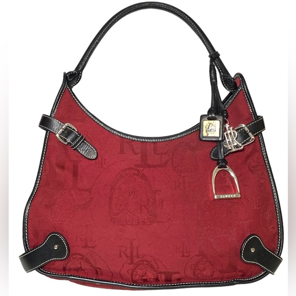 Ralph Lauren Handbags - Ralph Lauren RED EQUESTRIAN Signature Canvas LOGO Shoulder Bag‎ HORSEBIT Horse